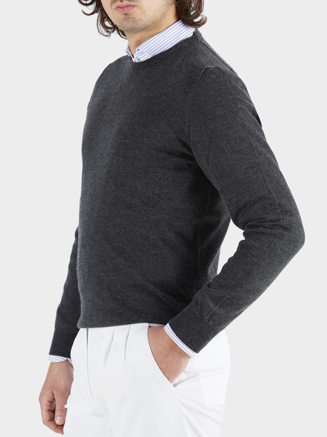 Свитер из кашемира и шелка с круглым вырезом горловины — изображение 2